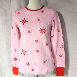 PajamaGram Pink & Red Snowflake Print Long Sleeve Thermal Snowflake Shirt